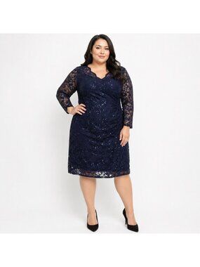 Lauren Ralph Lauren Womens Plus Size 16W Navy Sequin Lace Dress NWT $220